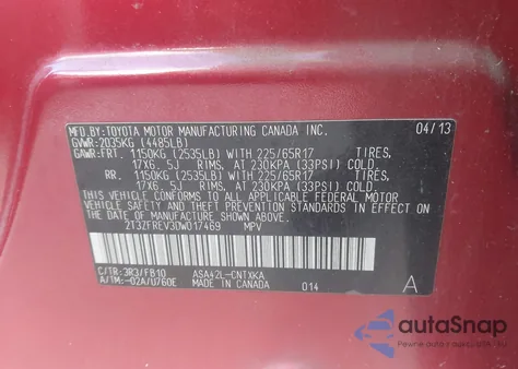 2013 Toyota Rav4 Le from USA, damaged, VIN 2T3ZFREV3DW017469